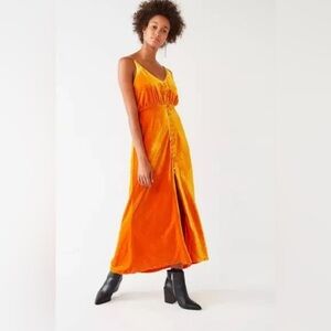 Urban Outfitters Lady Lava Orange Velvet Button Down Dress Women’s Size 4